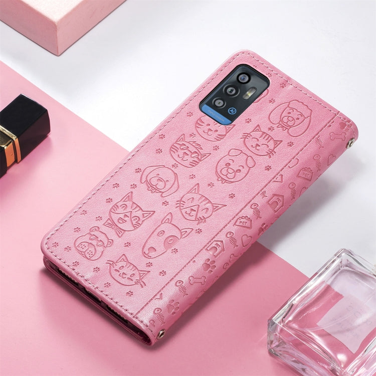 For ZTE A71 Lovely Cat and Dog Embossing Pattern Horizontal Flip Leather Case , with Holder & Card Slots & Wallet & Cartoon Clasp & Lanyard