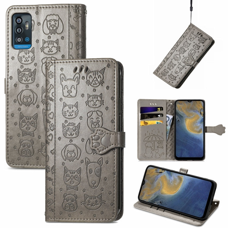 For ZTE A71 Lovely Cat and Dog Embossing Pattern Horizontal Flip Leather Case , with Holder & Card Slots & Wallet & Cartoon Clasp & Lanyard