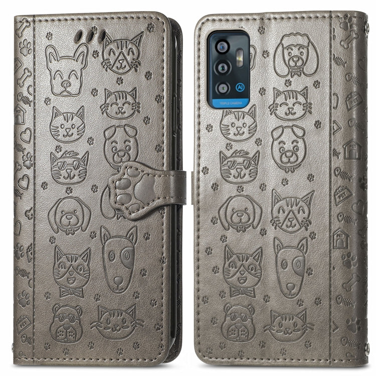 For ZTE A71 Lovely Cat and Dog Embossing Pattern Horizontal Flip Leather Case , with Holder & Card Slots & Wallet & Cartoon Clasp & Lanyard