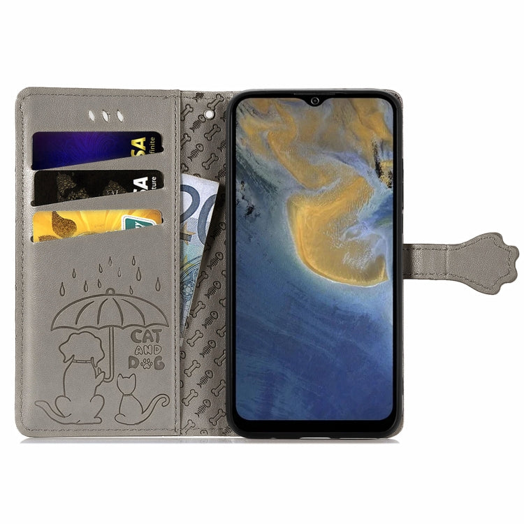 For ZTE A71 Lovely Cat and Dog Embossing Pattern Horizontal Flip Leather Case , with Holder & Card Slots & Wallet & Cartoon Clasp & Lanyard