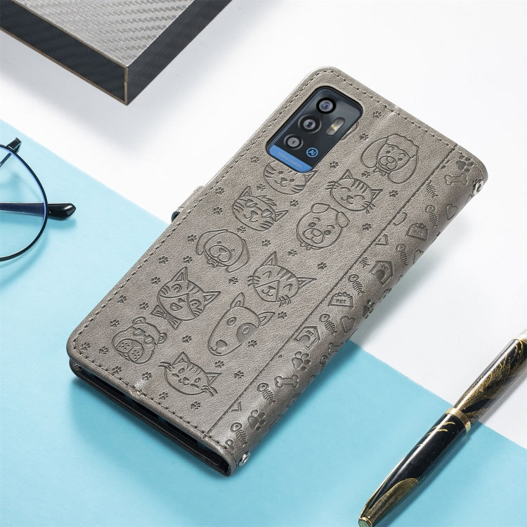 For ZTE A71 Lovely Cat and Dog Embossing Pattern Horizontal Flip Leather Case , with Holder & Card Slots & Wallet & Cartoon Clasp & Lanyard