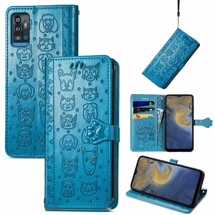 For ZTE A71 Lovely Cat and Dog Embossing Pattern Horizontal Flip Leather Case , with Holder & Card Slots & Wallet & Cartoon Clasp & Lanyard