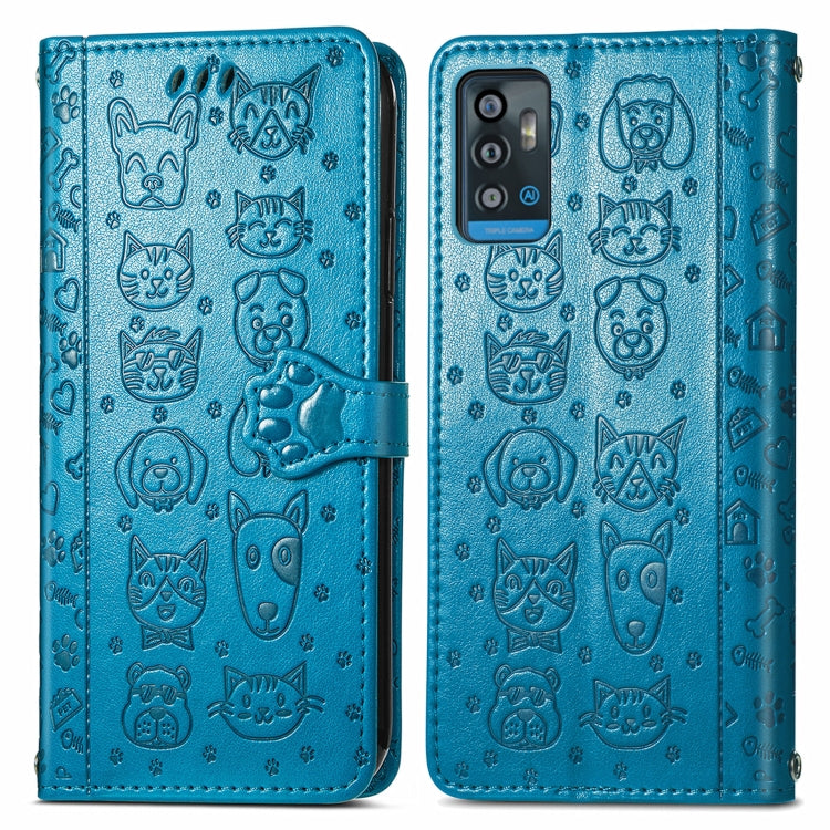 For ZTE A71 Lovely Cat and Dog Embossing Pattern Horizontal Flip Leather Case , with Holder & Card Slots & Wallet & Cartoon Clasp & Lanyard