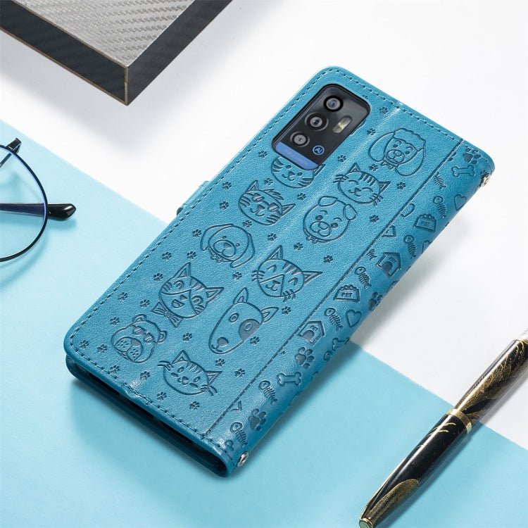 For ZTE A71 Lovely Cat and Dog Embossing Pattern Horizontal Flip Leather Case , with Holder & Card Slots & Wallet & Cartoon Clasp & Lanyard