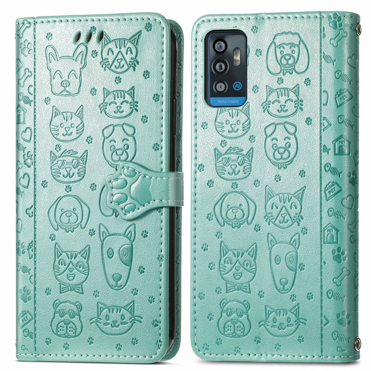 For ZTE A71 Lovely Cat and Dog Embossing Pattern Horizontal Flip Leather Case , with Holder & Card Slots & Wallet & Cartoon Clasp & Lanyard