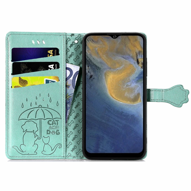 For ZTE A71 Lovely Cat and Dog Embossing Pattern Horizontal Flip Leather Case , with Holder & Card Slots & Wallet & Cartoon Clasp & Lanyard