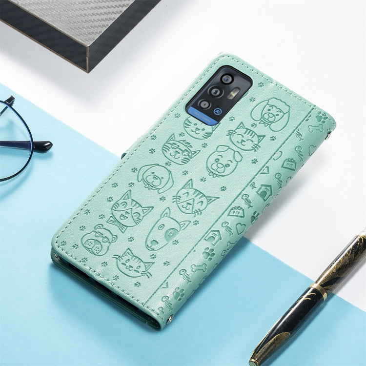 For ZTE A71 Lovely Cat and Dog Embossing Pattern Horizontal Flip Leather Case , with Holder & Card Slots & Wallet & Cartoon Clasp & Lanyard