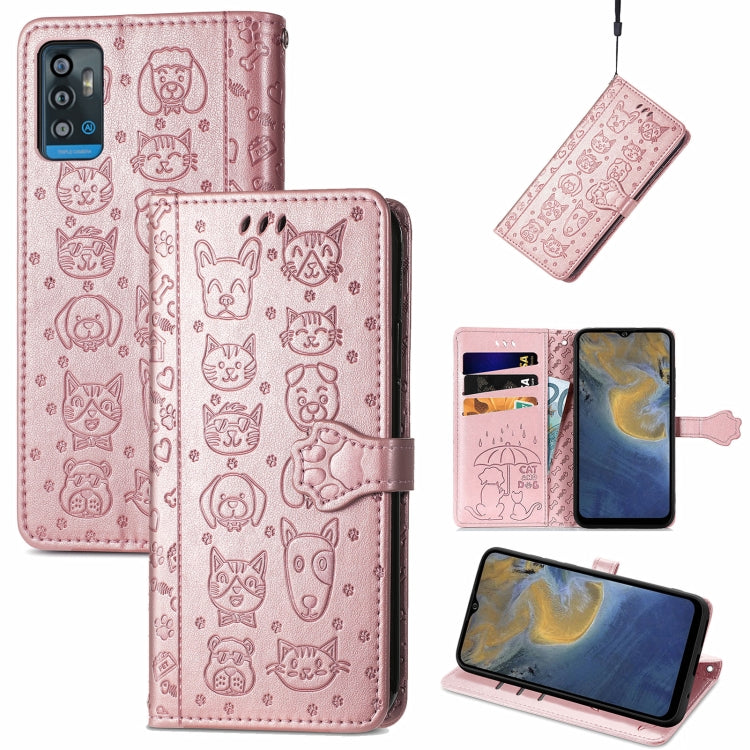 For ZTE A71 Lovely Cat and Dog Embossing Pattern Horizontal Flip Leather Case , with Holder & Card Slots & Wallet & Cartoon Clasp & Lanyard