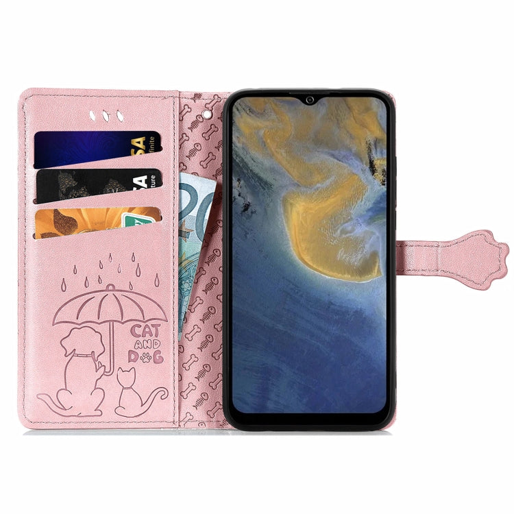 For ZTE A71 Lovely Cat and Dog Embossing Pattern Horizontal Flip Leather Case , with Holder & Card Slots & Wallet & Cartoon Clasp & Lanyard