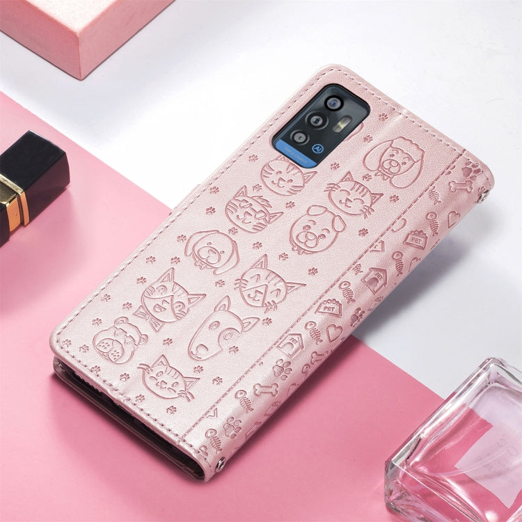 For ZTE A71 Lovely Cat and Dog Embossing Pattern Horizontal Flip Leather Case , with Holder & Card Slots & Wallet & Cartoon Clasp & Lanyard