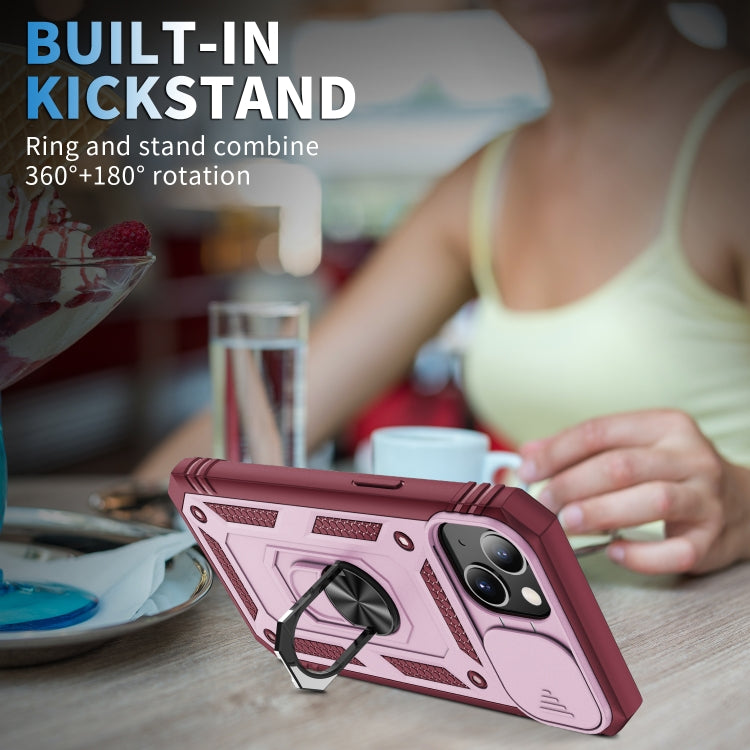 For iPhone 13 Sliding Camera Cover Design TPU + PC Protective Case with 360 Degree Rotating Holder & Card Slot