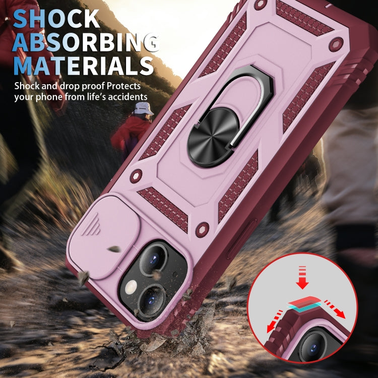 For iPhone 13 Sliding Camera Cover Design TPU + PC Protective Case with 360 Degree Rotating Holder & Card Slot