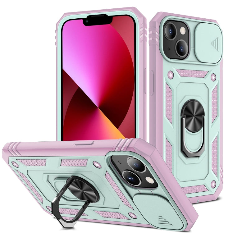 For iPhone 13 Sliding Camera Cover Design TPU + PC Protective Case with 360 Degree Rotating Holder & Card Slot