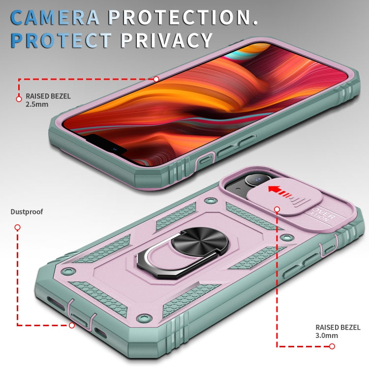 For iPhone 13 Sliding Camera Cover Design TPU + PC Protective Case with 360 Degree Rotating Holder & Card Slot