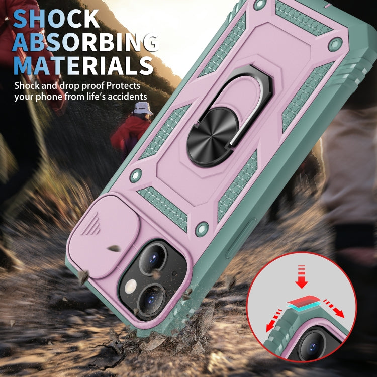 For iPhone 13 Sliding Camera Cover Design TPU + PC Protective Case with 360 Degree Rotating Holder & Card Slot