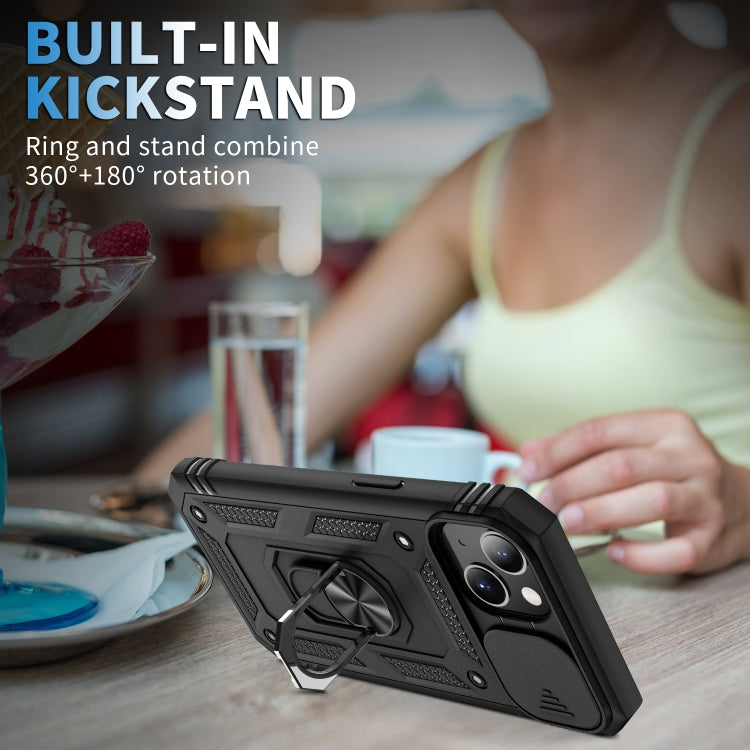 For iPhone 13 Sliding Camera Cover Design TPU + PC Protective Case with 360 Degree Rotating Holder & Card Slot