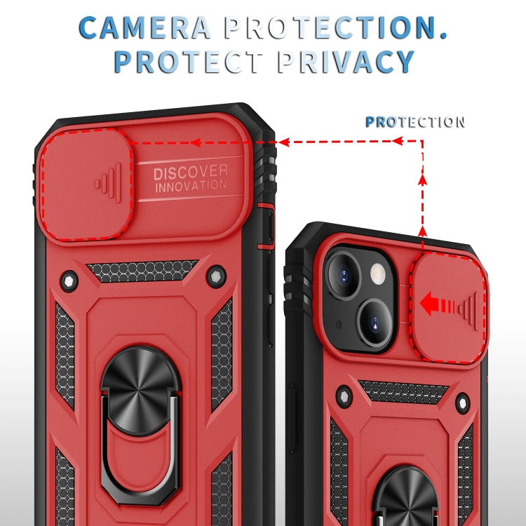 For iPhone 13 Sliding Camera Cover Design TPU + PC Protective Case with 360 Degree Rotating Holder & Card Slot