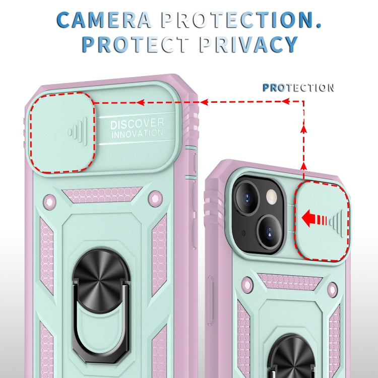 For iPhone 13 Sliding Camera Cover Design TPU + PC Protective Case with 360 Degree Rotating Holder & Card Slot