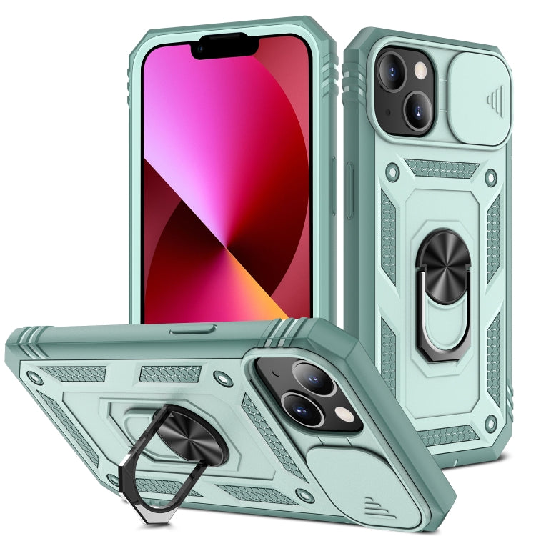 For iPhone 13 Sliding Camera Cover Design TPU + PC Protective Case with 360 Degree Rotating Holder & Card Slot