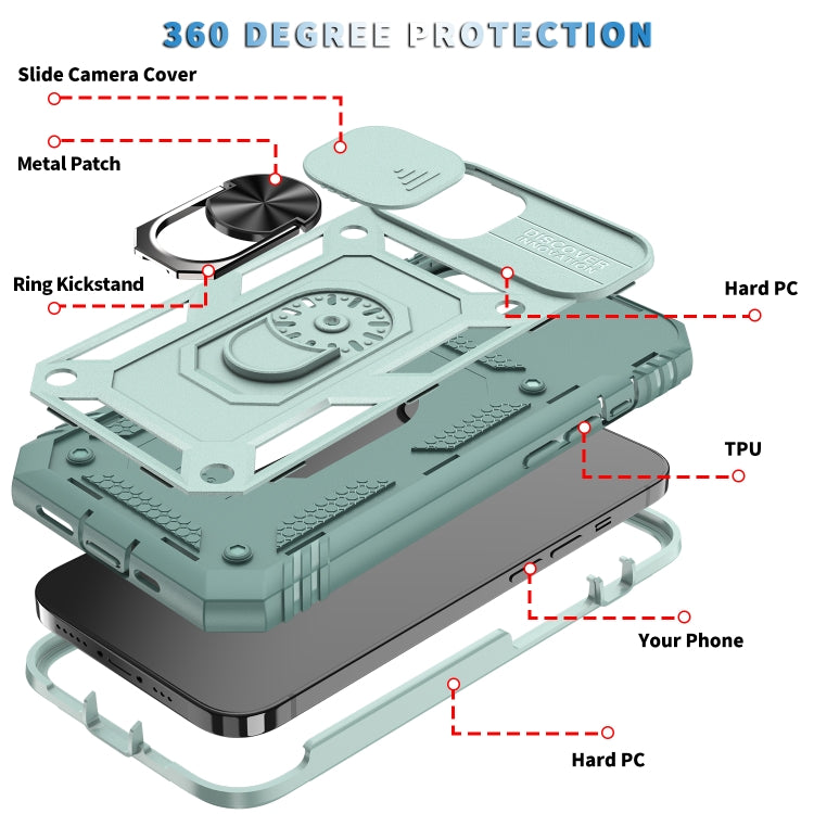 For iPhone 13 Sliding Camera Cover Design TPU + PC Protective Case with 360 Degree Rotating Holder & Card Slot
