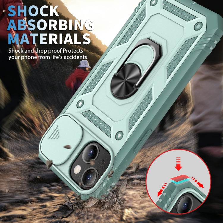 For iPhone 13 Sliding Camera Cover Design TPU + PC Protective Case with 360 Degree Rotating Holder & Card Slot