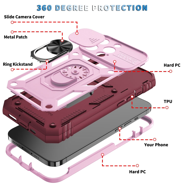 For iPhone 13 Pro Sliding Camera Cover Design TPU + PC Protective Case with 360 Degree Rotating Holder & Card Slot