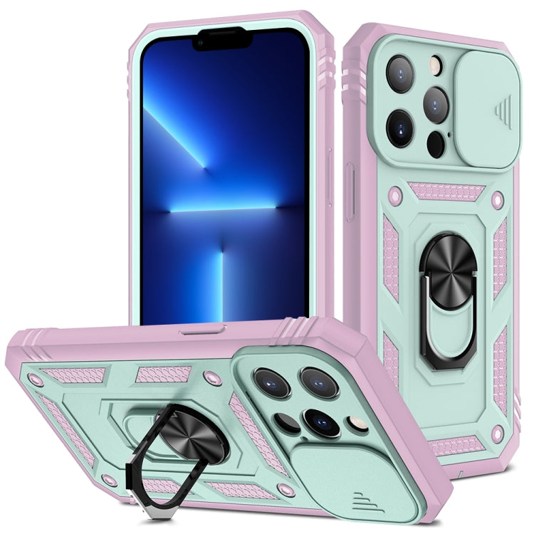 For iPhone 13 Pro Sliding Camera Cover Design TPU + PC Protective Case with 360 Degree Rotating Holder & Card Slot