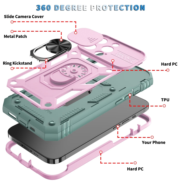 For iPhone 13 Pro Sliding Camera Cover Design TPU + PC Protective Case with 360 Degree Rotating Holder & Card Slot