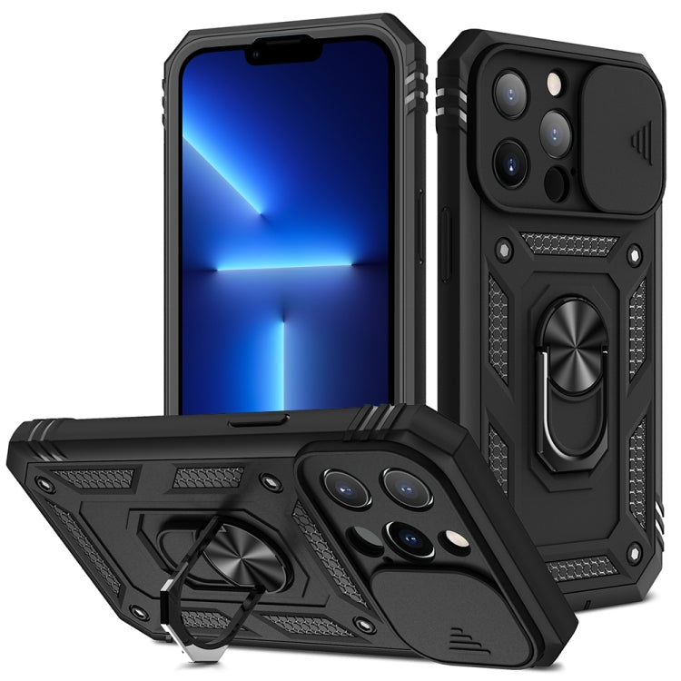 For iPhone 13 Pro Sliding Camera Cover Design TPU + PC Protective Case with 360 Degree Rotating Holder & Card Slot