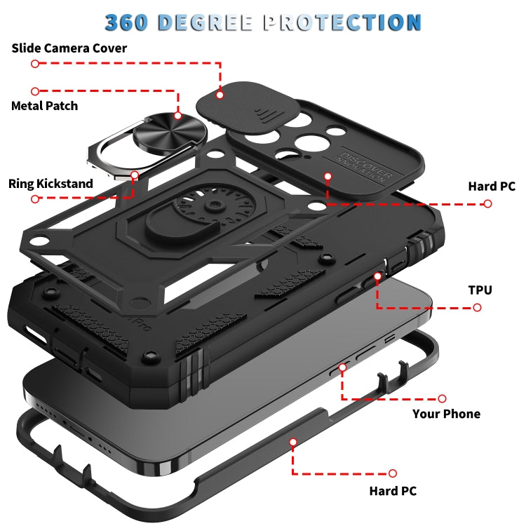 For iPhone 13 Pro Sliding Camera Cover Design TPU + PC Protective Case with 360 Degree Rotating Holder & Card Slot