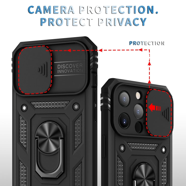 For iPhone 13 Pro Sliding Camera Cover Design TPU + PC Protective Case with 360 Degree Rotating Holder & Card Slot