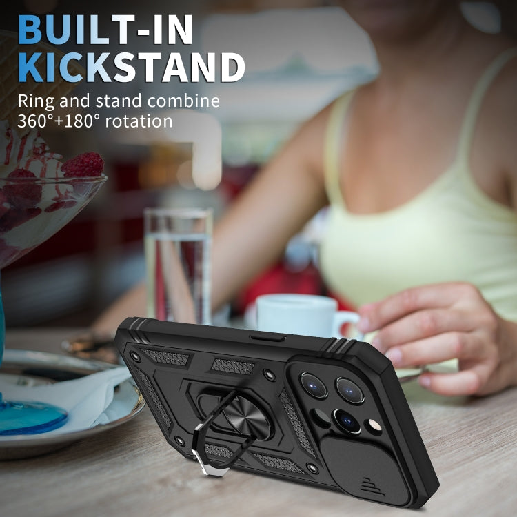 For iPhone 13 Pro Sliding Camera Cover Design TPU + PC Protective Case with 360 Degree Rotating Holder & Card Slot