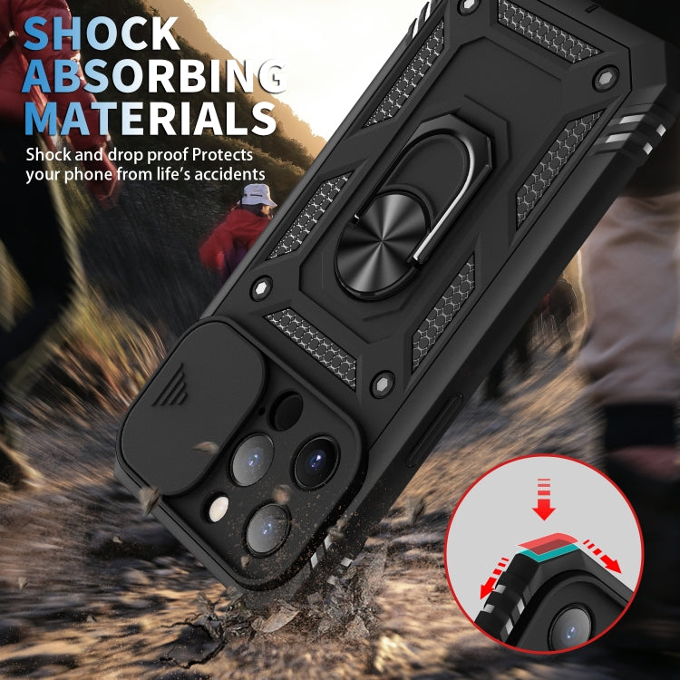 For iPhone 13 Pro Sliding Camera Cover Design TPU + PC Protective Case with 360 Degree Rotating Holder & Card Slot