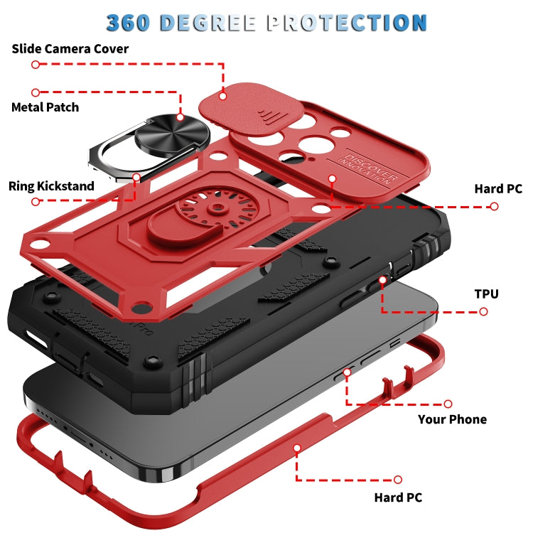 For iPhone 13 Pro Sliding Camera Cover Design TPU + PC Protective Case with 360 Degree Rotating Holder & Card Slot