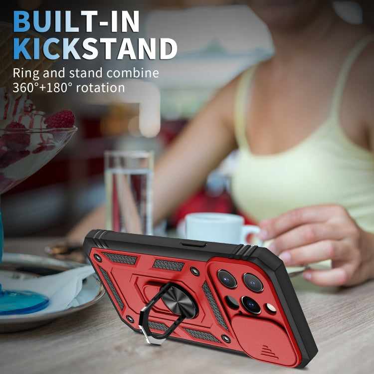 For iPhone 13 Pro Sliding Camera Cover Design TPU + PC Protective Case with 360 Degree Rotating Holder & Card Slot