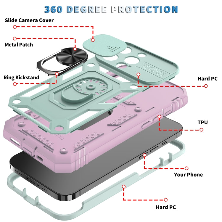 For iPhone 13 Pro Sliding Camera Cover Design TPU + PC Protective Case with 360 Degree Rotating Holder & Card Slot