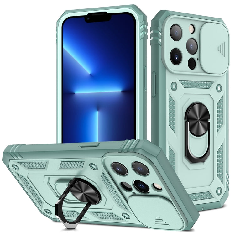 For iPhone 13 Pro Sliding Camera Cover Design TPU + PC Protective Case with 360 Degree Rotating Holder & Card Slot