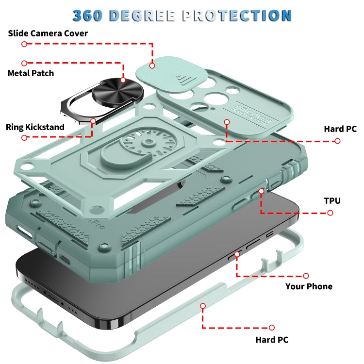 For iPhone 13 Pro Sliding Camera Cover Design TPU + PC Protective Case with 360 Degree Rotating Holder & Card Slot