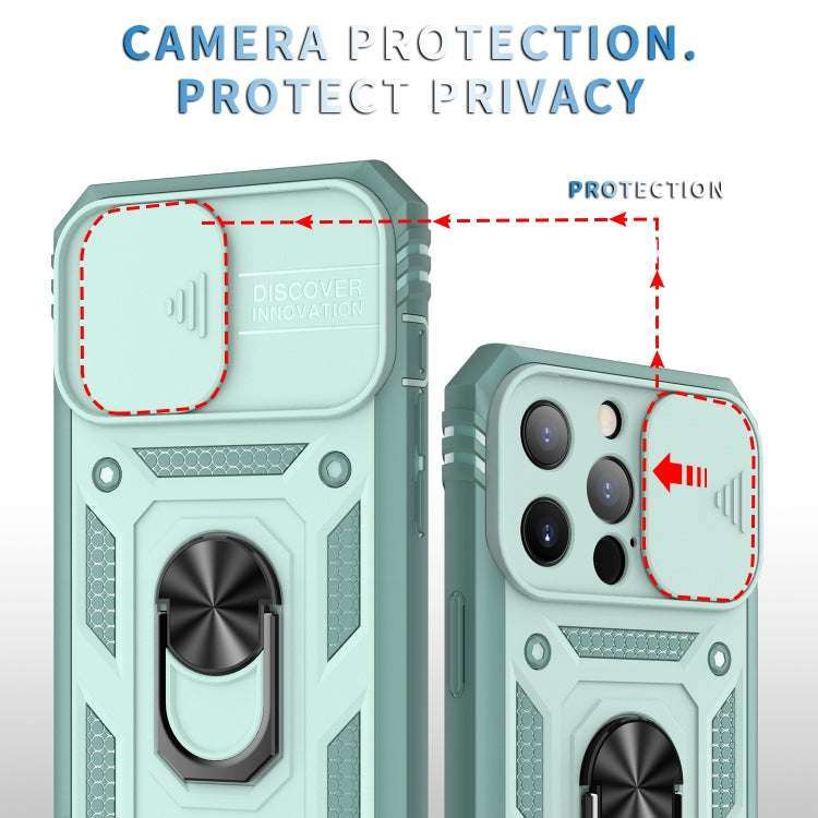 For iPhone 13 Pro Sliding Camera Cover Design TPU + PC Protective Case with 360 Degree Rotating Holder & Card Slot