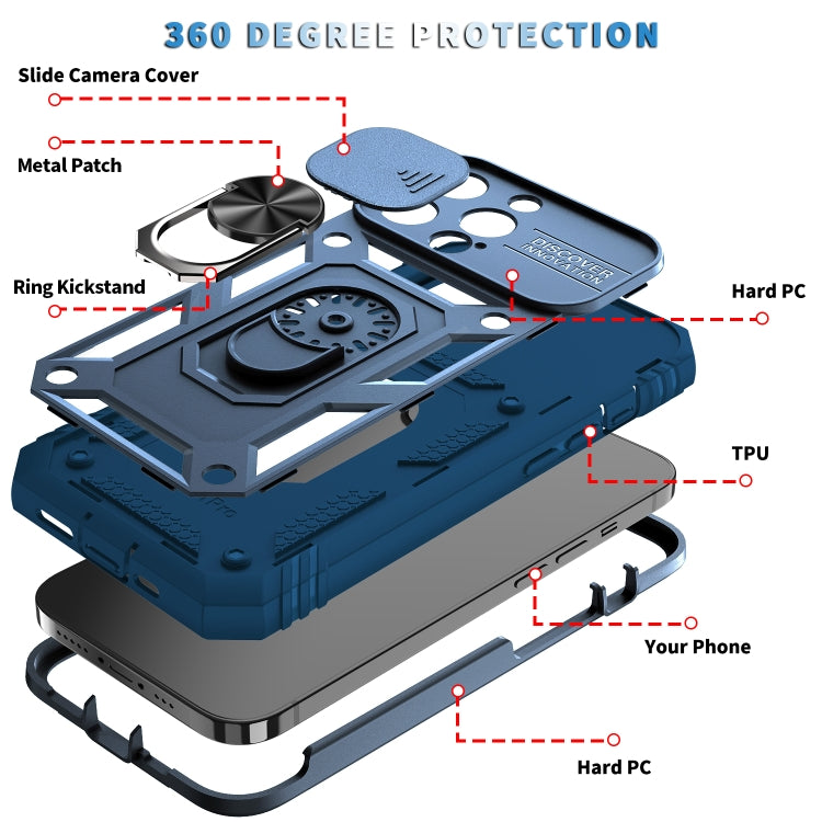 For iPhone 13 Pro Sliding Camera Cover Design TPU + PC Protective Case with 360 Degree Rotating Holder & Card Slot