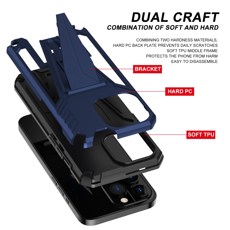 For iPhone 13 mini Super V Armor PC + TPU Shockproof Case with Invisible Holder
