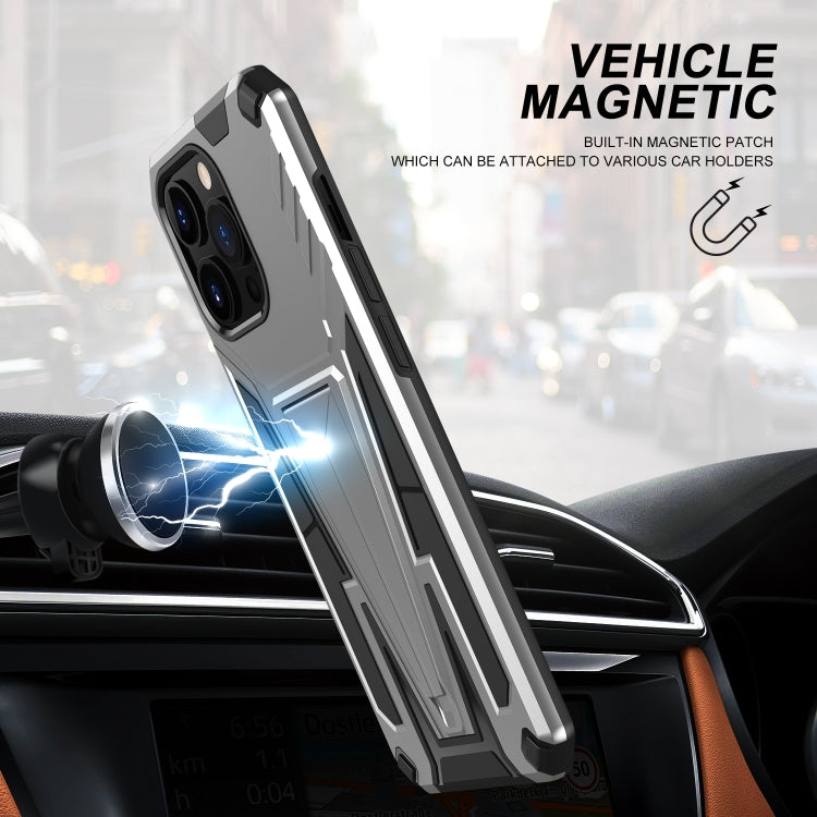 For iPhone 13 mini Super V Armor PC + TPU Shockproof Case with Invisible Holder