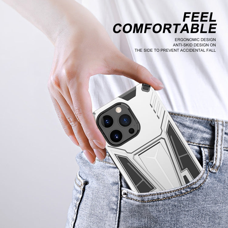For iPhone 13 mini Super V Armor PC + TPU Shockproof Case with Invisible Holder