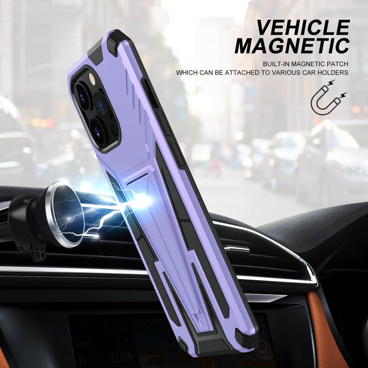 For iPhone 13 Super V Armor PC + TPU Shockproof Case with Invisible Holder