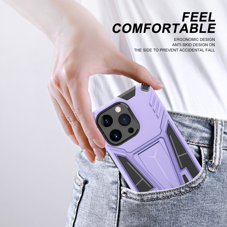 For iPhone 13 Super V Armor PC + TPU Shockproof Case with Invisible Holder