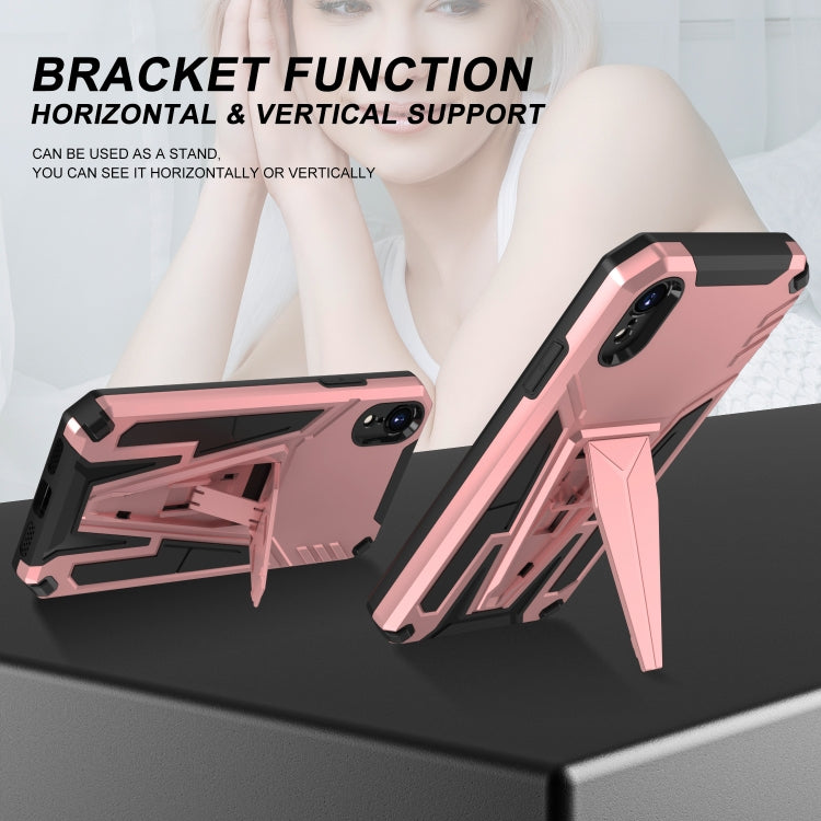 For iPhone XR Super V Armor PC + TPU Shockproof Case with Invisible Holder