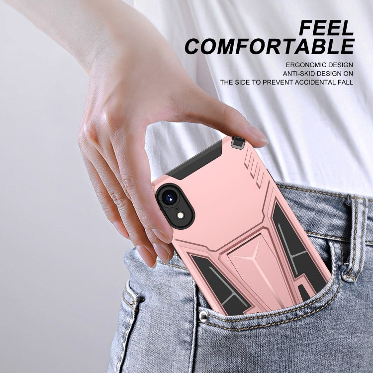 For iPhone XR Super V Armor PC + TPU Shockproof Case with Invisible Holder
