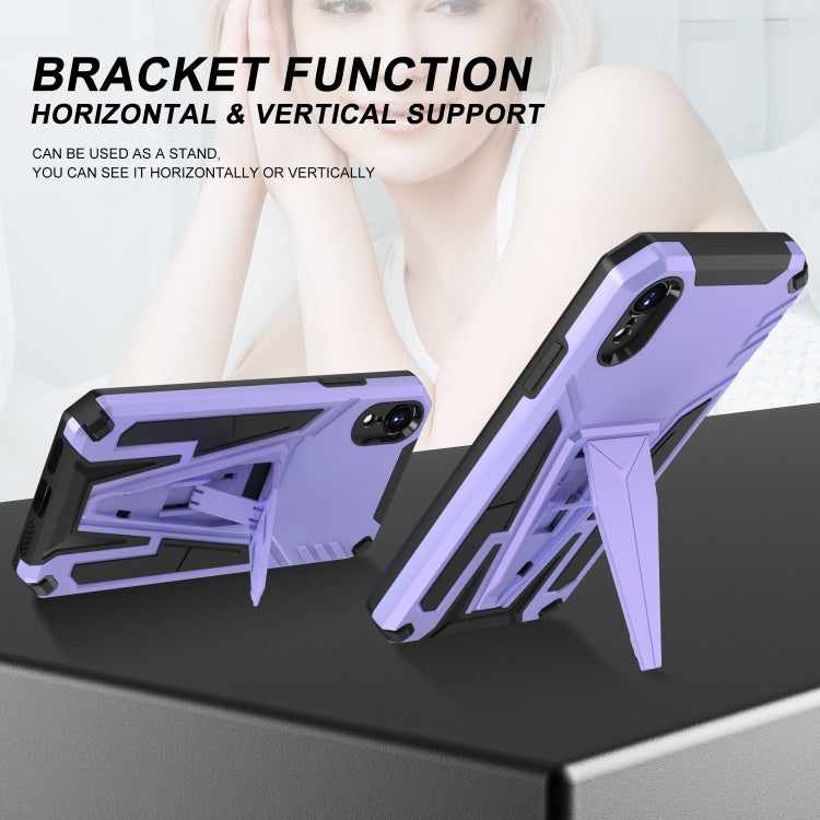 For iPhone XR Super V Armor PC + TPU Shockproof Case with Invisible Holder