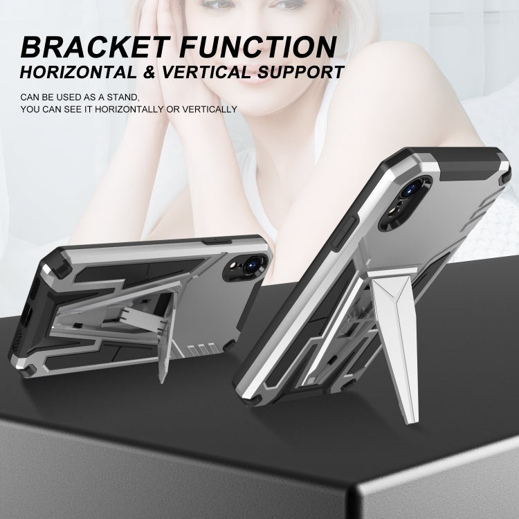 For iPhone XR Super V Armor PC + TPU Shockproof Case with Invisible Holder