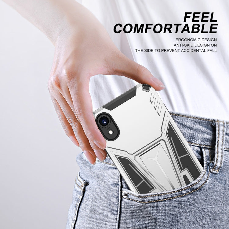For iPhone XR Super V Armor PC + TPU Shockproof Case with Invisible Holder